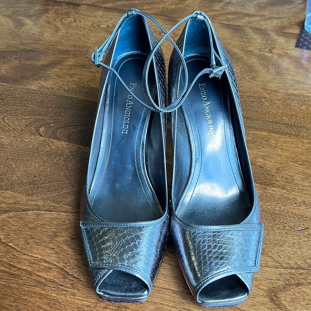 Enzo Angiolini snakeskin open toe pump